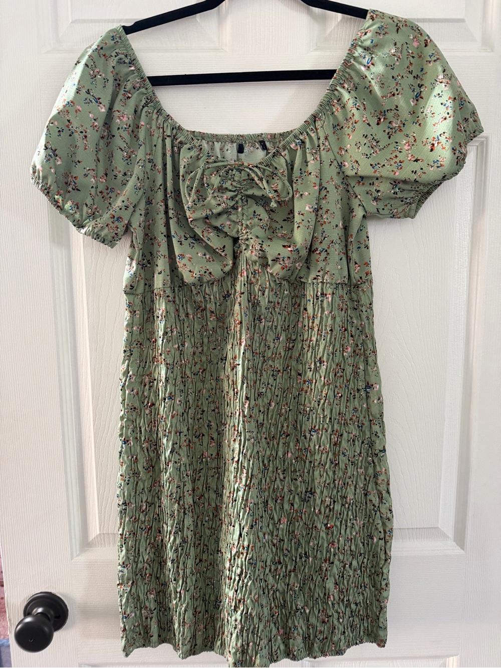 Sage Green Floral Smocked Mini Dress